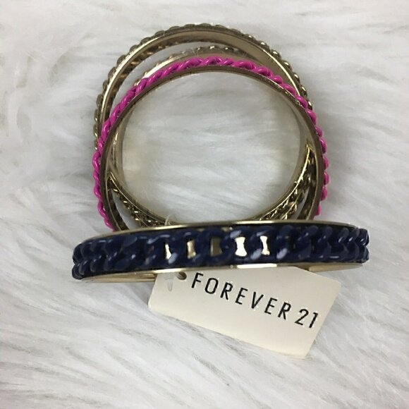 Forever 21 Bangle Bracelets Set Of 4 Multicolor Jewelry School NEW - Picture 3 of 6